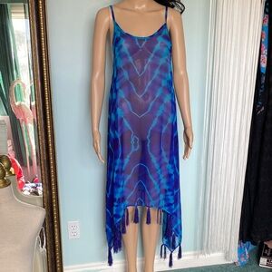 Tie Dye Semi Sheer Tassel Cover Up Dress